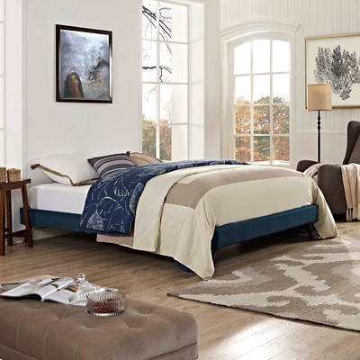 Loryn Queen Vinyl Platform Bed, Azure, large