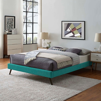 Loryn Queen Fabric Platform Bed, Teal