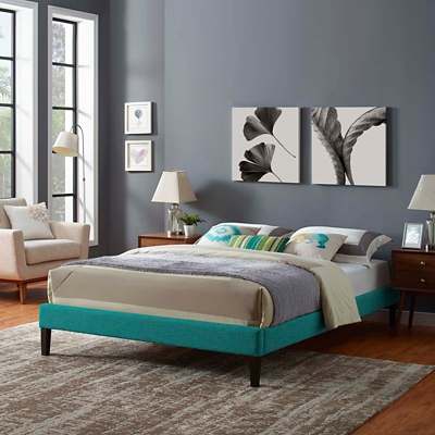 Tessie King Fabric Platform Bed, Teal