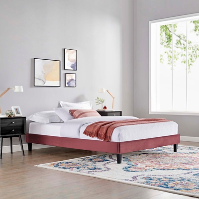 Reign Queen Velvet Platform Bed, Dusty Rose