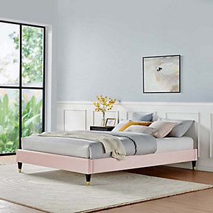 Harlow King Velvet Platform Bed, Pink, rollover