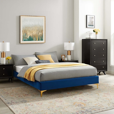 Sutton Queen Velvet Bed, Navy