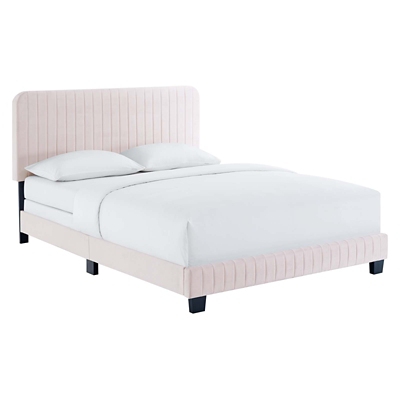 Celine Channel Tufted Velvet Queen Bed, Pink, large