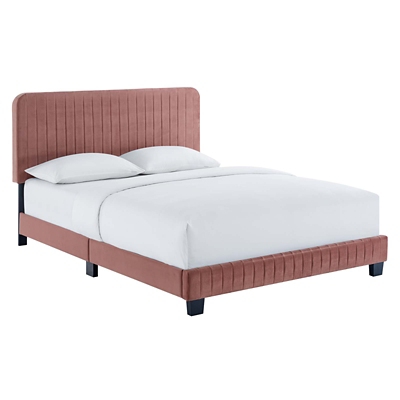 Celine Channel Tufted Velvet Platform Bed, Dusty Rose, grid