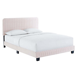 Celine Channel Tufted Velvet Queen Platform Bed, Pink, large