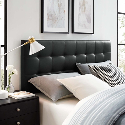 Lily Queen Upholstered Vinyl Headboard, Black, rollover