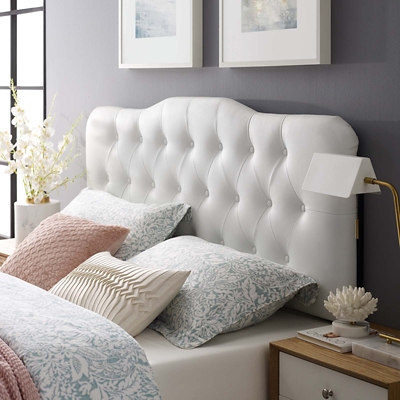 Annabel Queen Upholstered Vinyl Headboard, White, rollover