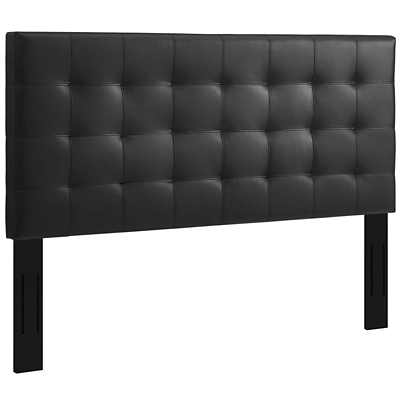 Paisley King and California King Tufted Upholstered Faux Leather Headboard, Black, large