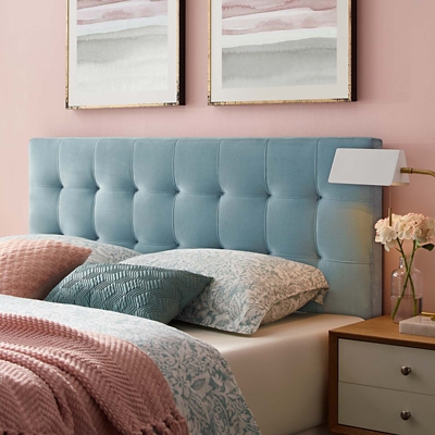 Emily Biscuit Tufted Velvet Headboard, Light Blue, rollover