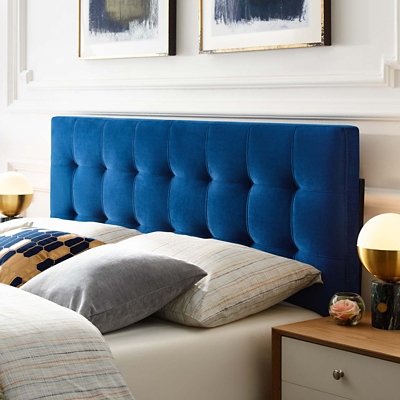 Emily Biscuit Tufted Velvet Headboard, Navy