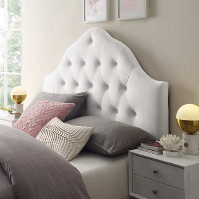 Sovereign Queen Diamond Tufted Velvet Headboard, White