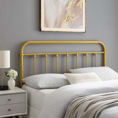 Sage Queen Metal Headboard, Gold, large