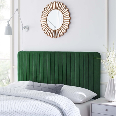 Milenna King and California King Tufted Velvet Headboard, Emerald