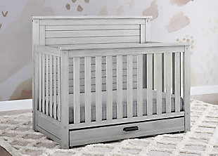 Simmons Kids Caden 6-in-1 Convertible Crib with Trundle Drawer, Black/Gray, rollover
