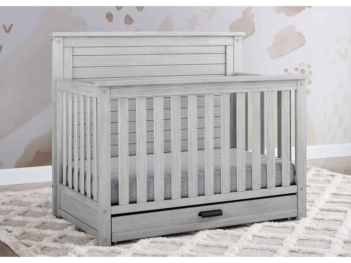 Simmons Kids Caden 6-in-1 Convertible Crib with Trundle Drawer, Rustic Mist, large