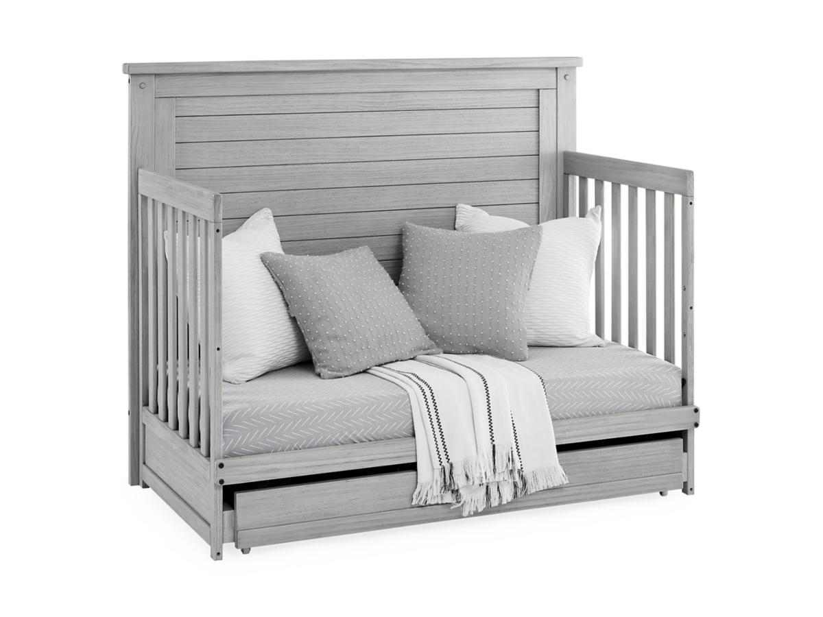 Simmons Kids Caden 6-in-1 Convertible Crib with Trundle Drawer, Rustic Mist, large