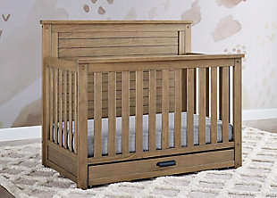 Simmons Kids Caden 6-in-1 Convertible Crib with Trundle Drawer, Rustic Acorn, rollover
