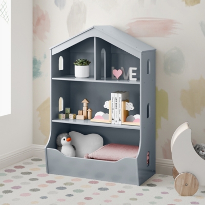 Delta Children Playhouse Bookcase with Toy Storage, Gray, large