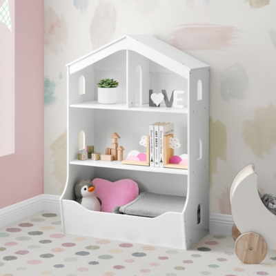 Delta Children Playhouse Bookcase with Toy Storage, White, large