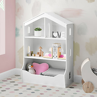 Delta Children Playhouse Bookcase with Toy Storage, White, rollover