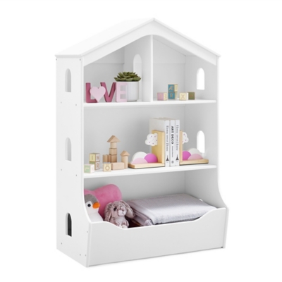 Delta Children Playhouse Bookcase with Toy Storage, White, large