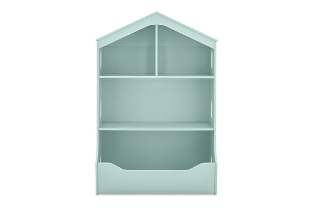 Keep your little one's bedroom or playroom organized with the Dollhouse Bookcase with Toy Storage by Delta Children. This adorable bookcase houses two shelves and a roomy toy bin on the bottom that makes it great not just for books, but for toys, too. Cutout windows and a cool passthrough on the top shelf of this bookcase inspires imaginative play and doubles as modern space for your child's dolls. Available in gray, Bianca White and Mint. Delta Children was founded around the idea of making safe, high-quality children's furniture affordable for all families. They know there's nothing more important than safety when it comes to your child's space. That's why all Delta Children products are built with long-lasting materials to ensure they stand up to years of jumping and playing. Plus, they are rigorously tested to meet or exceed all industry safety standards.VERSATILE: This bookcase features two shelves and a roomy toy bin on the bottom. Can be used in any room in the house | SAFE OPTION: We know chemicals have no place in your house, so we use a non-toxic multi-step painting process that is lead and phthalate safe. This bookcase includes a tipover restraint (safety anchor) for you to securely attach it to your wall. Engineered and tested for safety | COORDINATING ITEMS: Pair this bookcase with any Delta Children item in the same finish | QUALITY MATERIAL: Made of sustainable woods like New Zealand Pine and TSCA compliant engineered wood. Tested for lead and other toxic elements to meet or exceed government and ASTM safety standards.Durable and easy to clean finish; wipe with damp cloth and dry immediately | SIZE: Assembled dimensions: 28.55"W x 15.25"D x 42.25"H . Two top shelves: 27"W x 11.75"D. Bottom shelf: 27"W x 13.25"D with 11.75" between shelves. Easy assembly