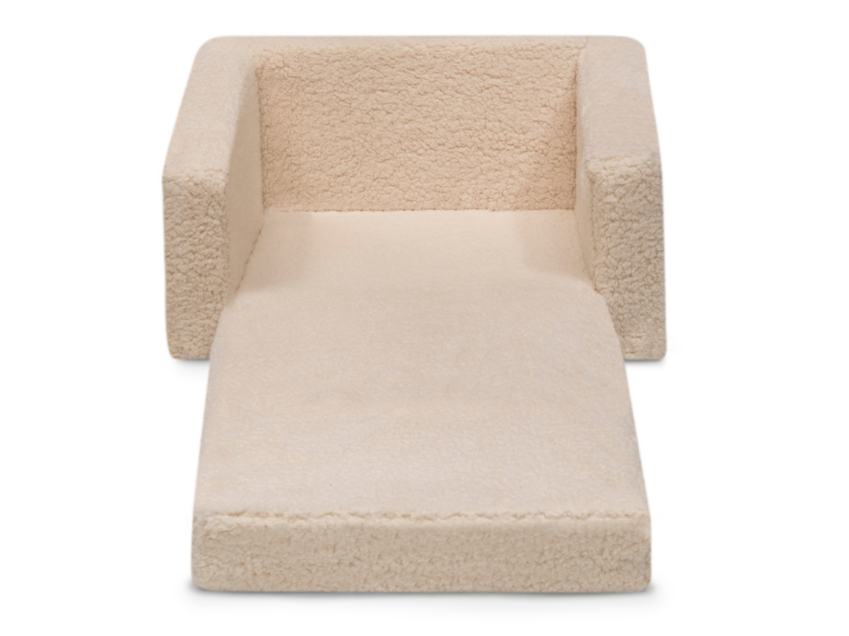 Delta Children Cozee Flip-Out Sherpa 2-in-1 Convertible Chair to Lounger for Kids, White, large