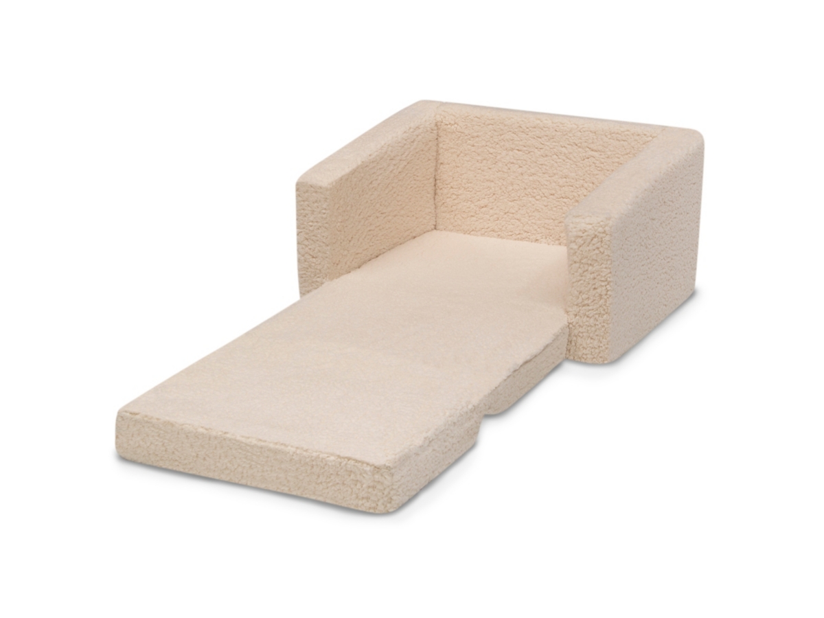 Delta Children Cozee Flip-Out Sherpa 2-in-1 Convertible Chair to Lounger for Kids, White, large