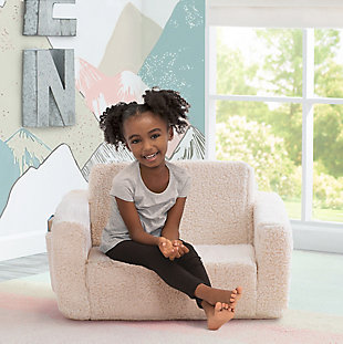 Delta Children Cozee Flip-Out Sherpa 2-in-1 Convertible Chair to Lounger for Kids, White, rollover