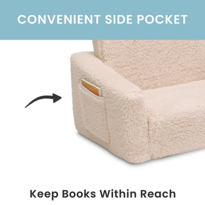 Delta Children Cozee Flip-Out Sherpa 2-in-1 Convertible Chair to Lounger for Kids, White, large