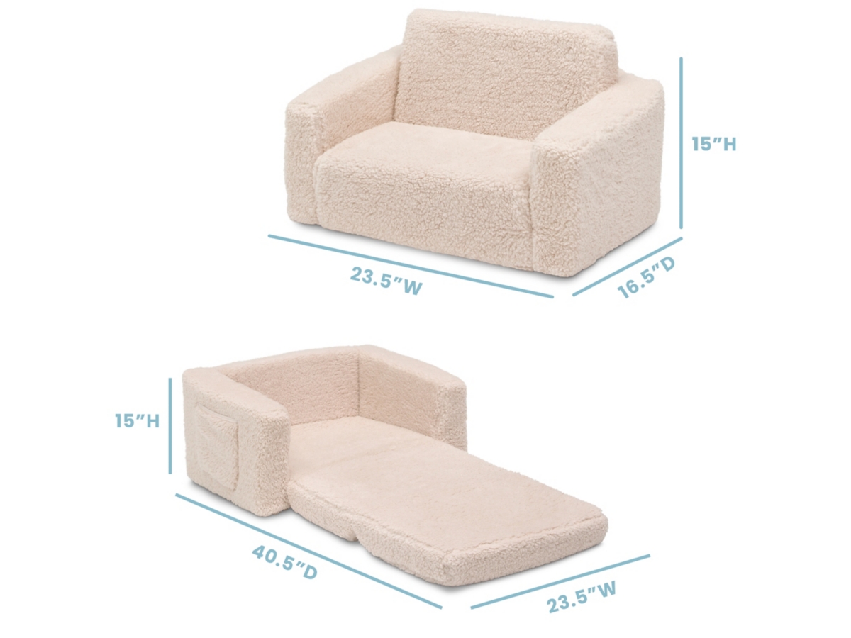 Delta Children Cozee Flip-Out Sherpa 2-in-1 Convertible Chair to Lounger for Kids, White, large