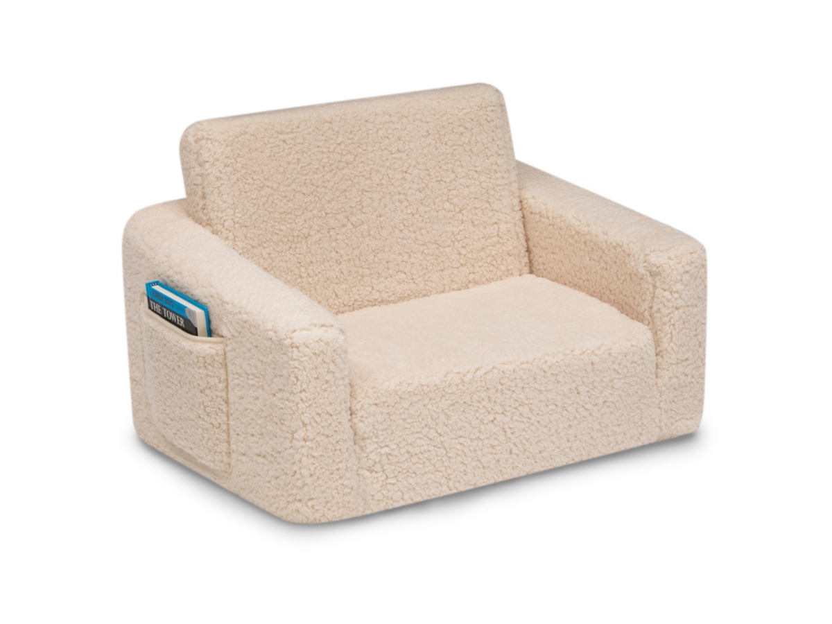 Delta Children Cozee Flip-Out Sherpa 2-in-1 Convertible Chair to Lounger for Kids, White, large