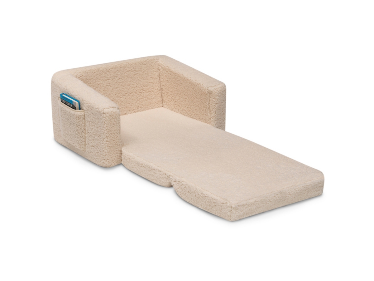 Delta Children Cozee Flip-Out Sherpa 2-in-1 Convertible Chair to Lounger for Kids, White, large