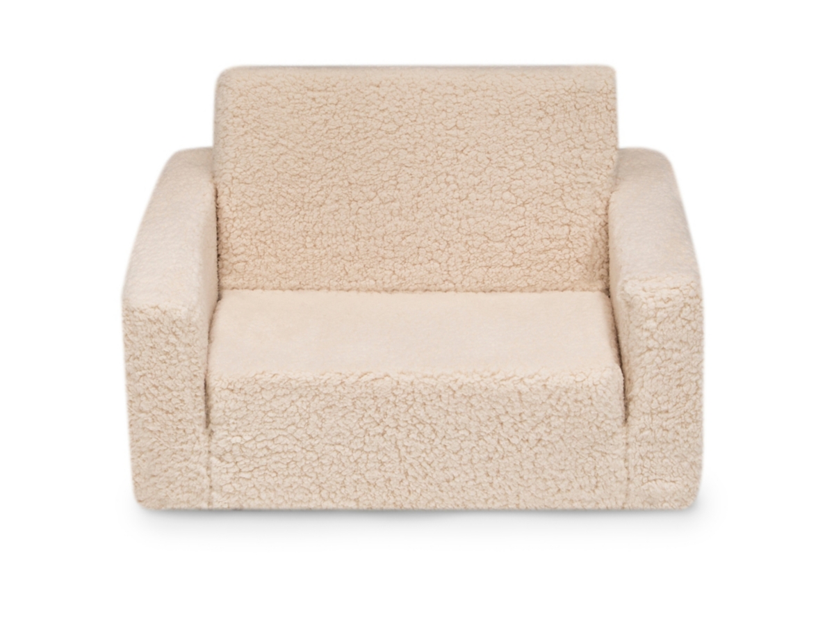 Delta Children Cozee Flip-Out Sherpa 2-in-1 Convertible Chair to Lounger for Kids, White, large