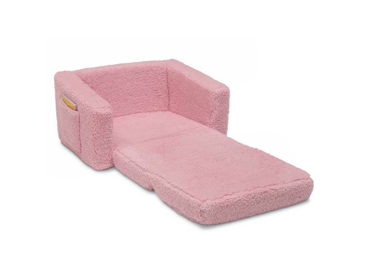 Delta Children Cozee Flip-Out Sherpa 2-in-1 Convertible Chair to Lounger for Kids, Purple, large