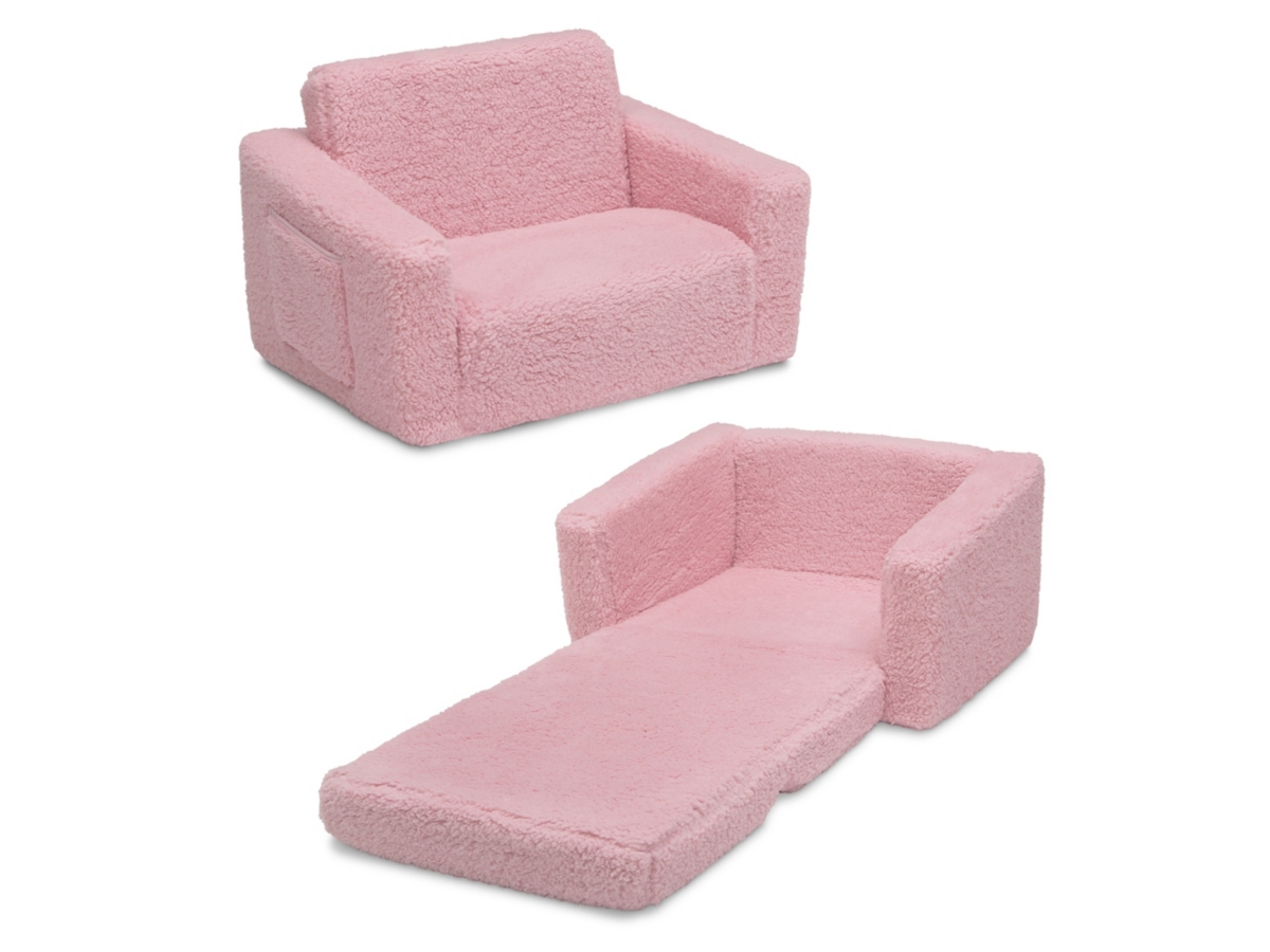 Delta Children Cozee Flip-Out Sherpa 2-in-1 Convertible Chair to Lounger for Kids, Purple, large