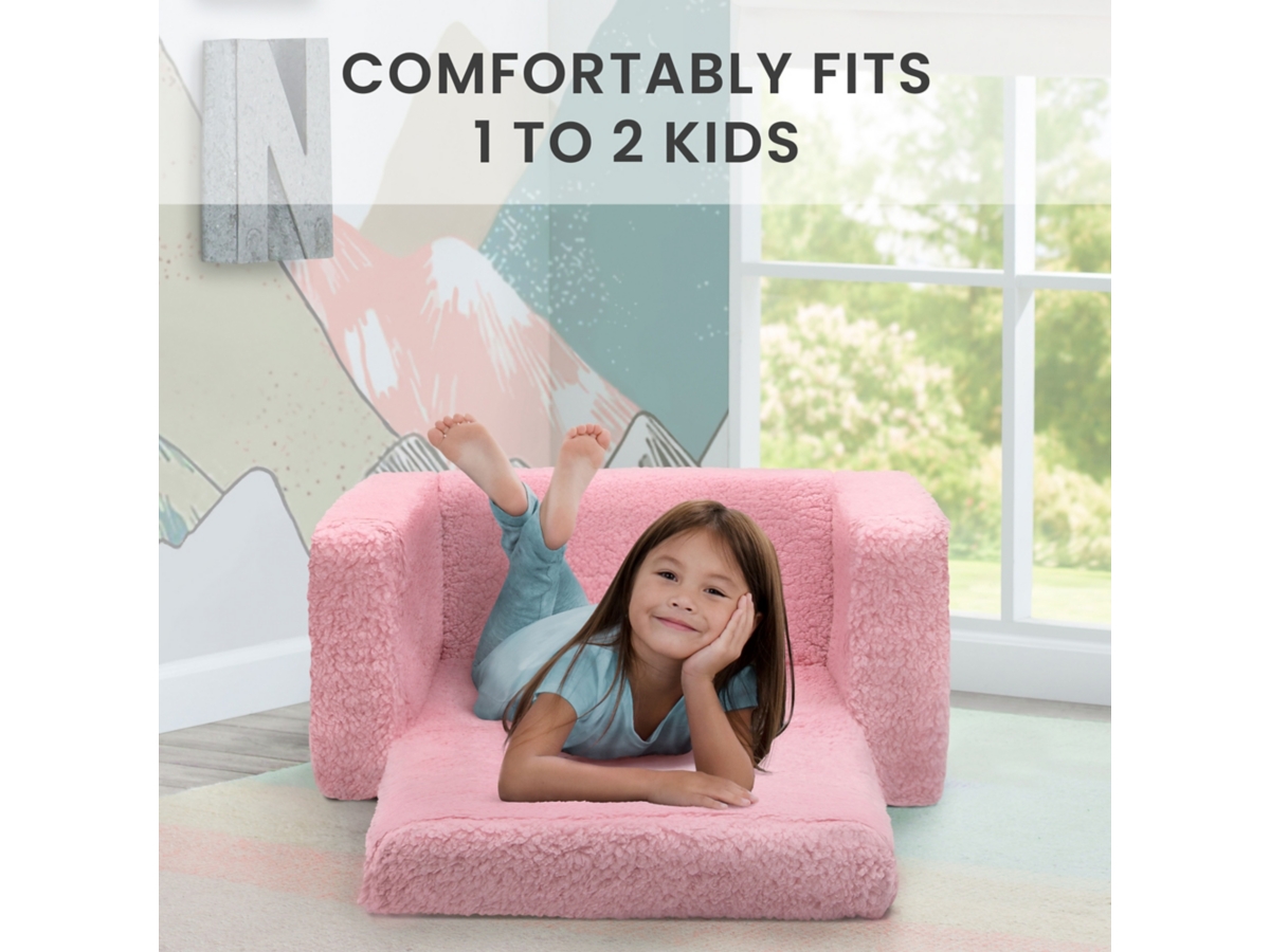 Delta Children Cozee Flip-Out Sherpa 2-in-1 Convertible Chair to Lounger for Kids, Purple, large