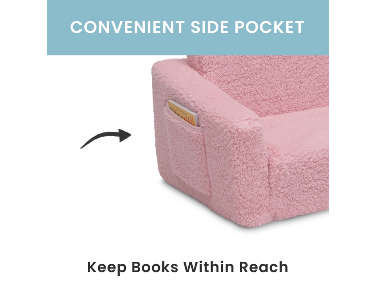 Delta Children Cozee Flip-Out Sherpa 2-in-1 Convertible Chair to Lounger for Kids, Purple, large