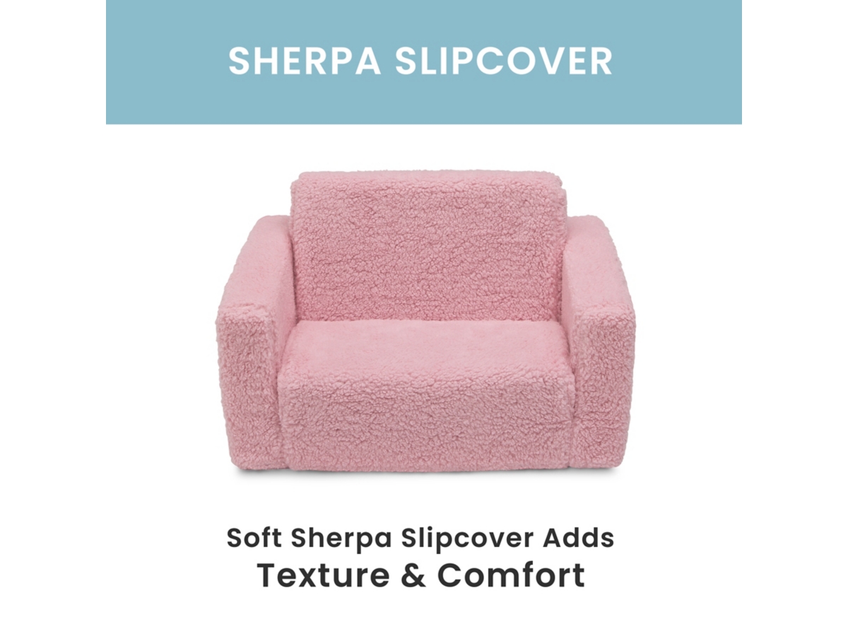 Delta Children Cozee Flip-Out Sherpa 2-in-1 Convertible Chair to Lounger for Kids, Purple, large