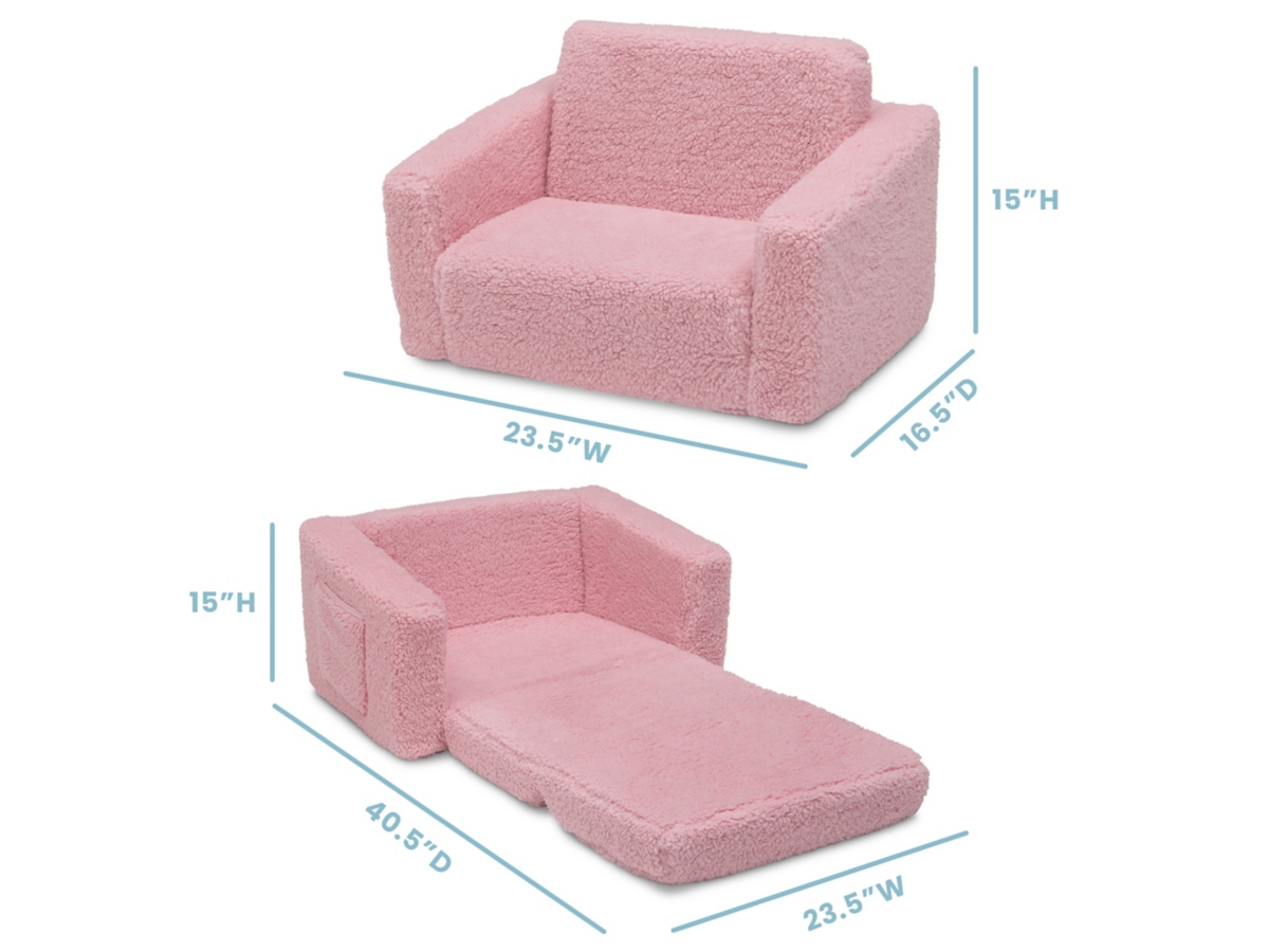 Delta Children Cozee Flip-Out Sherpa 2-in-1 Convertible Chair to Lounger for Kids, Purple, large