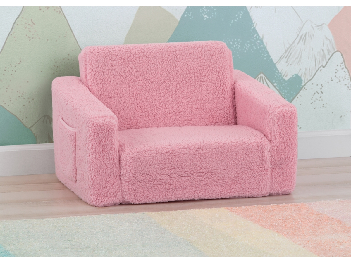 Delta Children Cozee Flip-Out Sherpa 2-in-1 Convertible Chair to Lounger for Kids, Purple, large