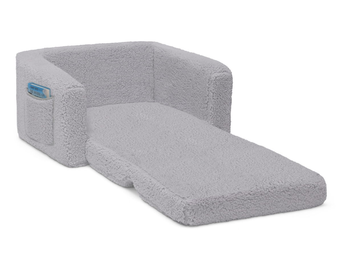 Delta Children Cozee Flip-Out Sherpa 2-in-1 Convertible Chair to Lounger for Kids, Black/Gray, large