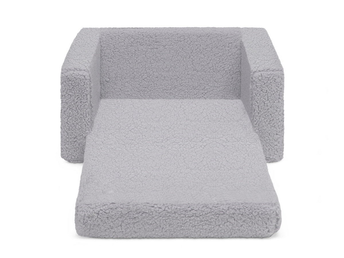 Delta Children Cozee Flip-Out Sherpa 2-in-1 Convertible Chair to Lounger for Kids, Black/Gray, large