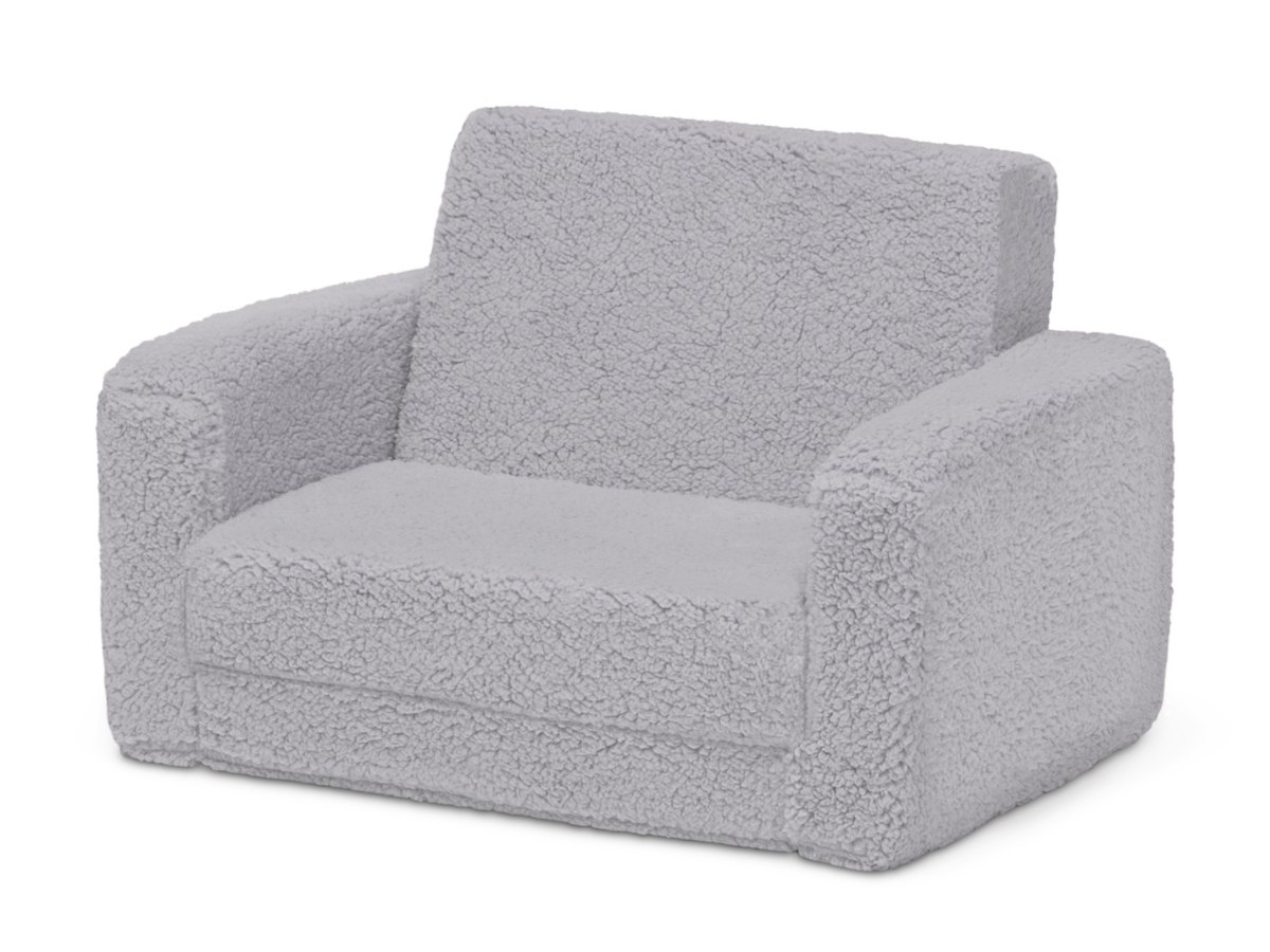 Delta Children Cozee Flip-Out Sherpa 2-in-1 Convertible Chair to Lounger for Kids, Black/Gray, large