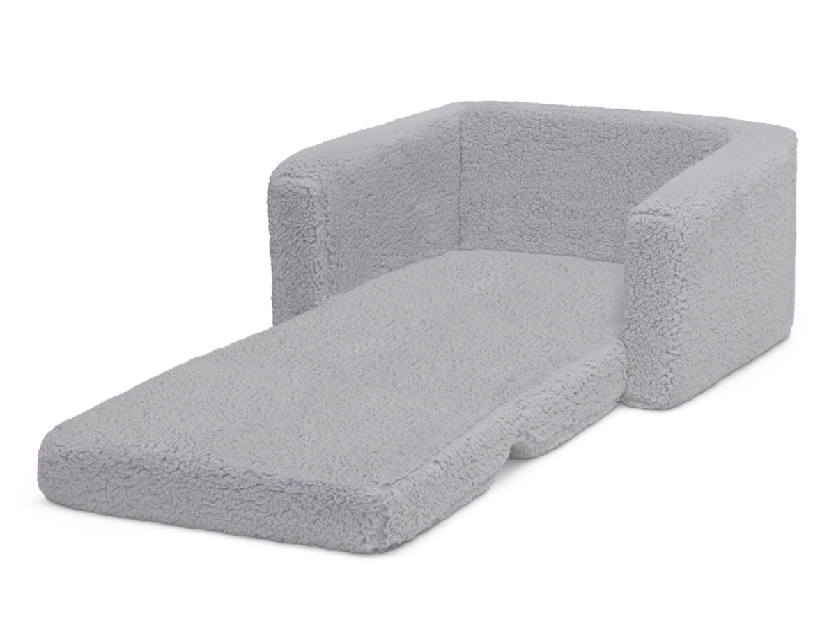 Delta Children Cozee Flip-Out Sherpa 2-in-1 Convertible Chair to Lounger for Kids, Black/Gray, large