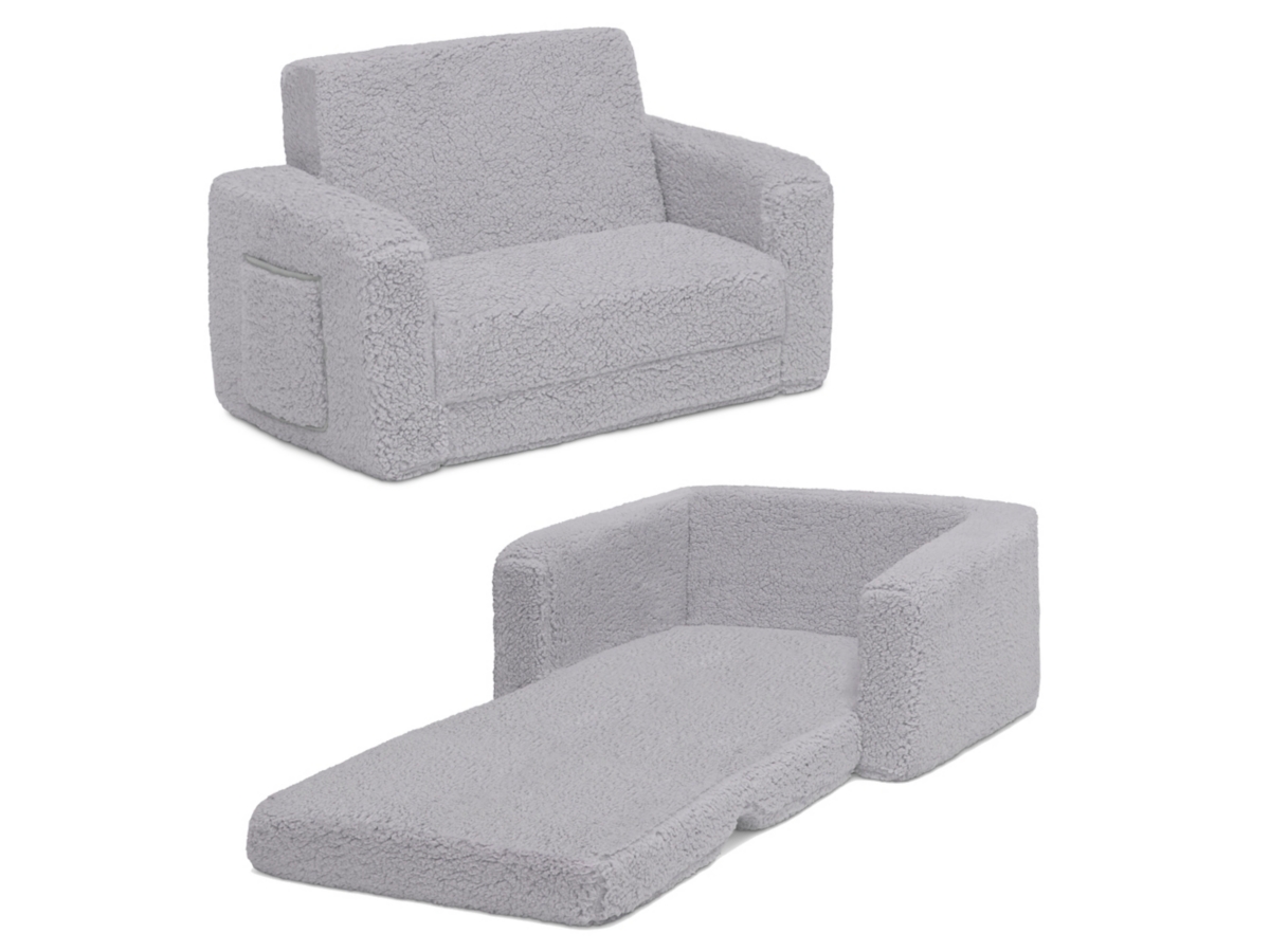 Delta Children Cozee Flip-Out Sherpa 2-in-1 Convertible Chair to Lounger for Kids, Black/Gray, large