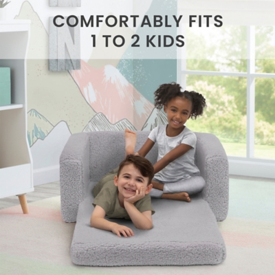 Delta Children Cozee Flip-Out Sherpa 2-in-1 Convertible Chair to Lounger for Kids, Black/Gray, large