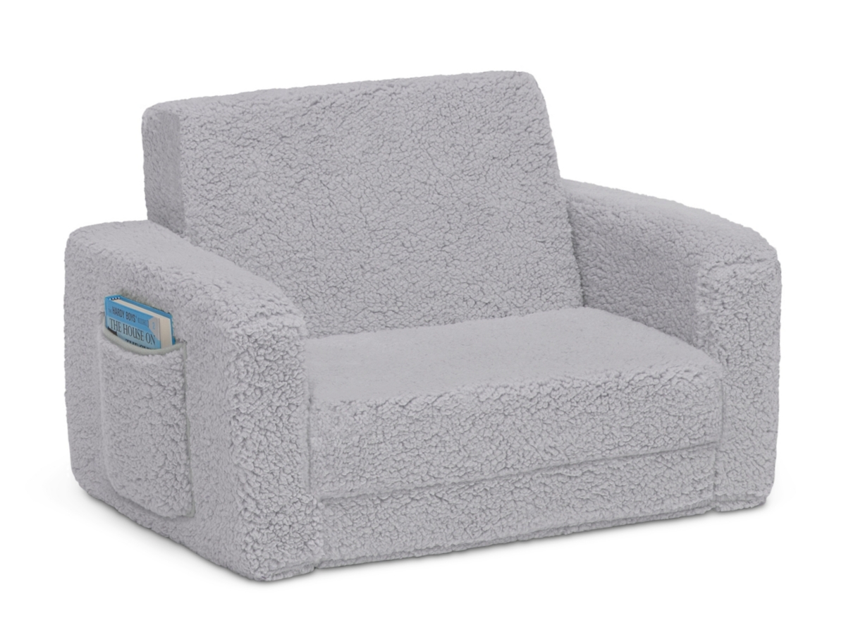 Delta Children Cozee Flip-Out Sherpa 2-in-1 Convertible Chair to Lounger for Kids, Black/Gray, large