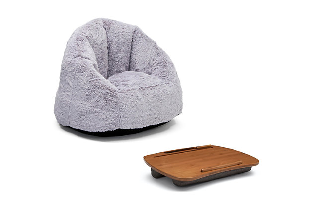 Your child will ace their study sessions with this comfy scholar set from Delta Children that includes a plush Cozee Fluffy Chair and Bamboo Lap Desk. The chair is stuffed with a shredded foam that contours to your child's body, delivering more comfort and support than traditional bean bag chairs. The perfect chair for reading, playing or snuggling, the plush faux fur cover and supportive back help give kids an oh-so-cozy spot to call their own, and its lightweight design means it can go anywhere your child goes. The lap desk is crafted of sustainable bamboo wood, it has a spacious work surface, a slot to hold a tablet or phone, easy-grab handle and a cushioned base covered in super-soft fabric. Ideal for studying, remote learning, homeschooling or just lounging, the Delta Children Cozee Fluffy Chair and Bamboo Lap Desk Set makes any activity comfy. Delta Children was founded around the idea of making safe, high-quality children's products affordable for all families. They know there's nothing more important than safety when it comes to your child's space. That's why all Delta Children products are built with long-lasting materials to ensure they stand up to years of jumping and playing. Plus, they are rigorously tested to meet or exceed all industry safety standards.COMFORTABLY STUDY, ANYWHERE: Create a comfortable study environment with this 2-piece set that includes a Cozee Fluffy Chair and Lap Desk. Chair recommended for ages 2-10 years (holds up to 100 lbs.). Both chair and desk are lightweight and portable | PREMIUM and SUSTAINABLE MATERIALS: Chair features generous foam filling that will keep its shape longer than a traditional bean bag chair; Chair has supportive back and non-slip bottom. Machine washable chair cover. Lap Desk made of sustainable bamboo | LAP DESK: Dual-bolster cushion keeps kids cool and comfortable. Built in ledge keeps laptop, book, pens, and papers from sliding. Fits up to 15.6-inch laptop and features slot at the top for tablets and smart phones; Tablet slot size: 12.25"L x .5"D | EASY TO UNBOX: Chair ships in super-small box. Expands quickly and keeps its shape. Once unboxed chair expands 5x (may take 24 hours to fully expand). Fully expanded size: 27"L x 27"W x 23"H. Lap Desk size: 17"W x 13"D x 3"H | CHILD SAFE ZIPPER: To prevent kids from opening the chair, we use a childproof zipper that comes without a pull, it can only be opened using a paperclip. Chair meets or exceeds government and ASTM safety standards