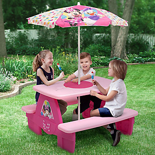 Delta Children Disney Minnie Mouse 4 Seat Activity Picnic Table with Umbrella and LEGO Compatible Tabletop, , rollover
